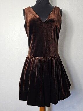 Sleeveless Brown Velvet V Neck Dress